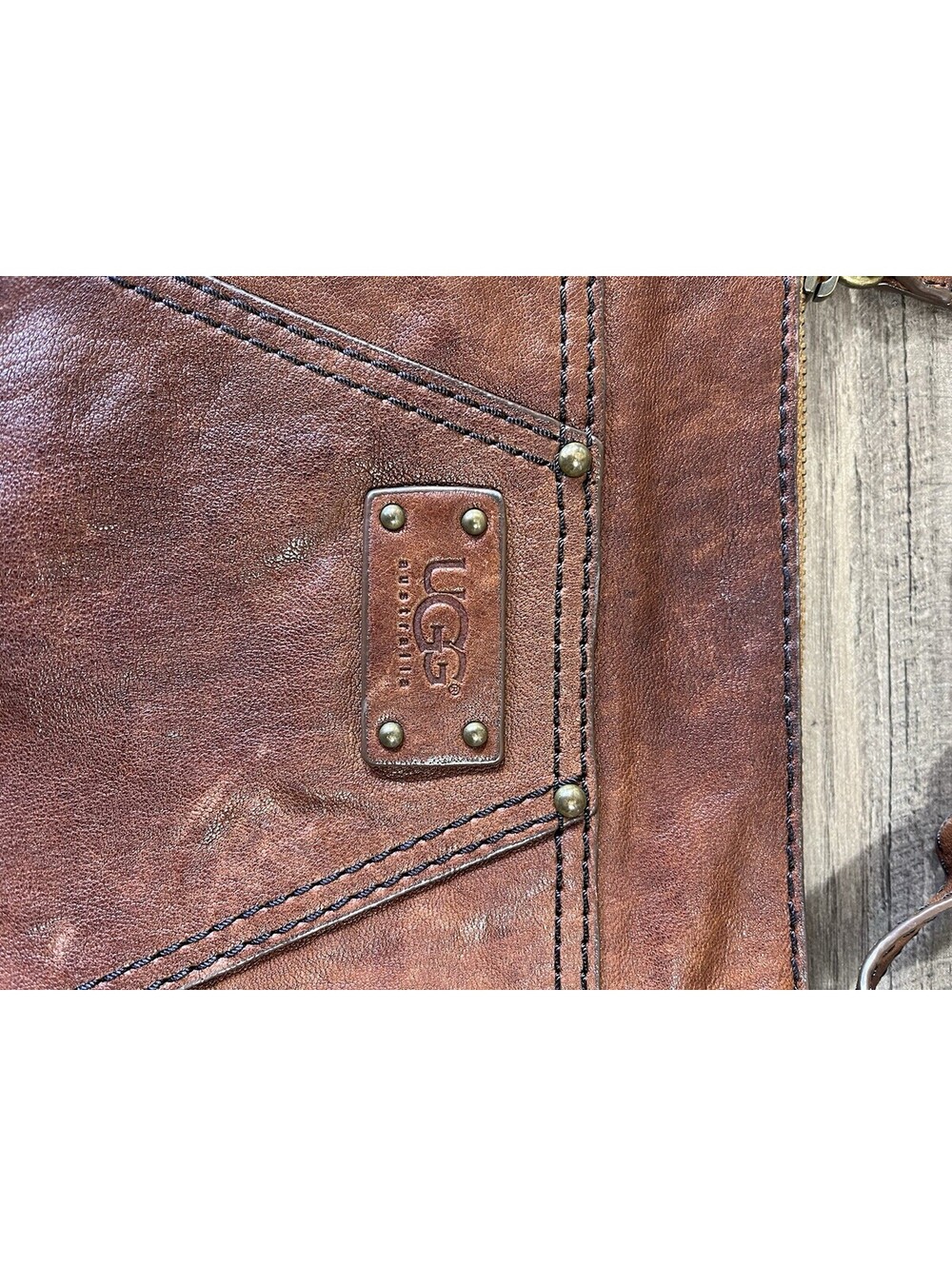 UGG Australia Suede Leather Crossbody Shoulder Bag Chocolate Brown 8” - Picture 7 of 8
